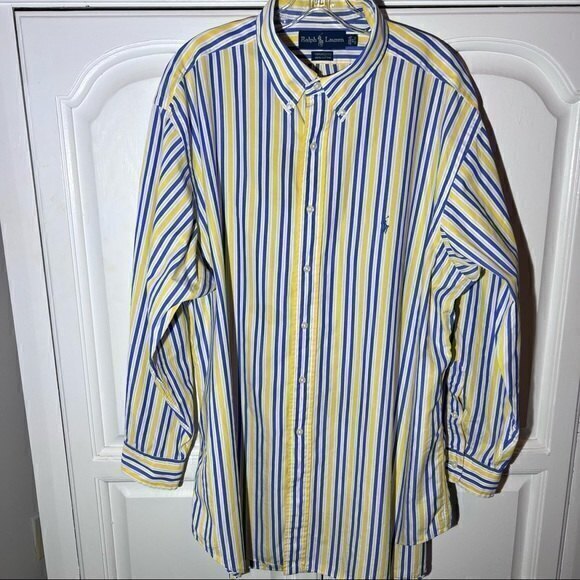Ralph Lauren Men’s Button Down Shirt Yarmouth Cotton, Size 17 32/33 Blue, Yellow - Picture 1 of 8